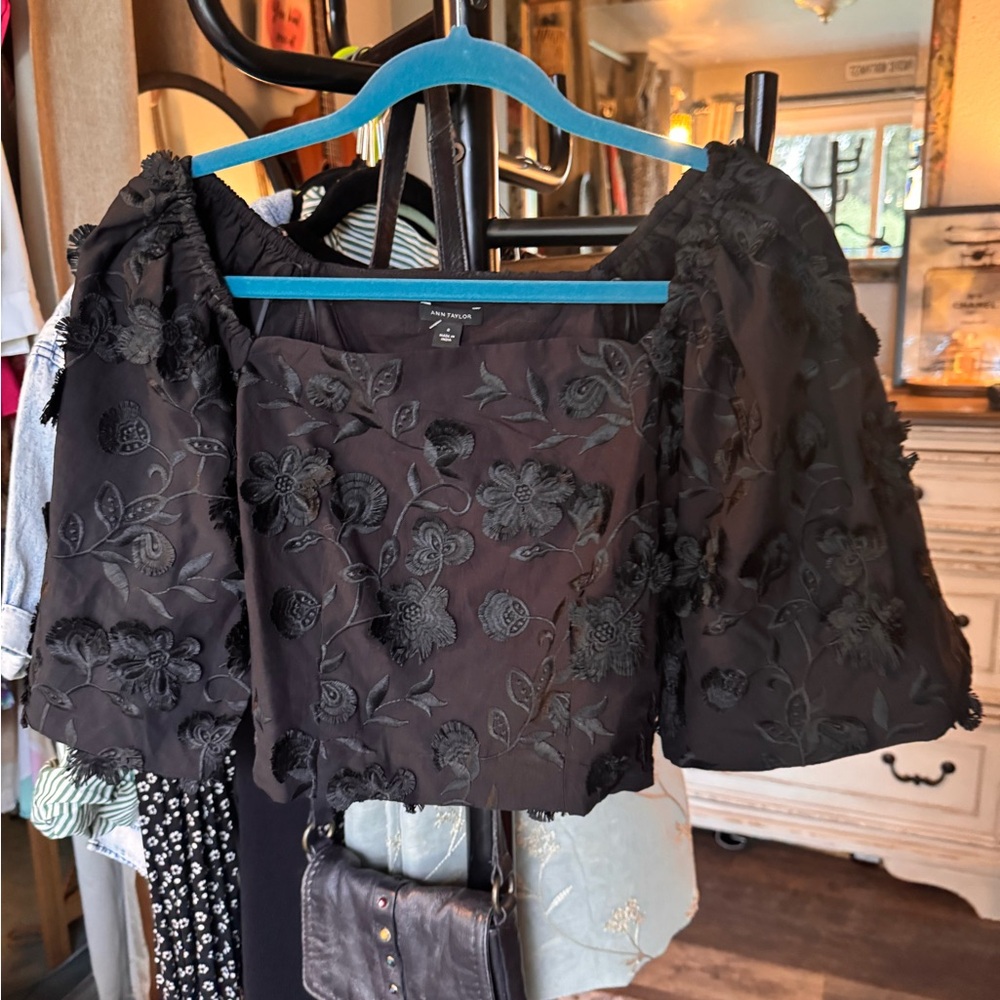 NWT Ann Taylor Black Floral Lace Blouse
